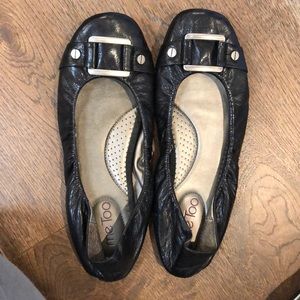 Black Me Too flats with silver tone buckle Sz 7.5